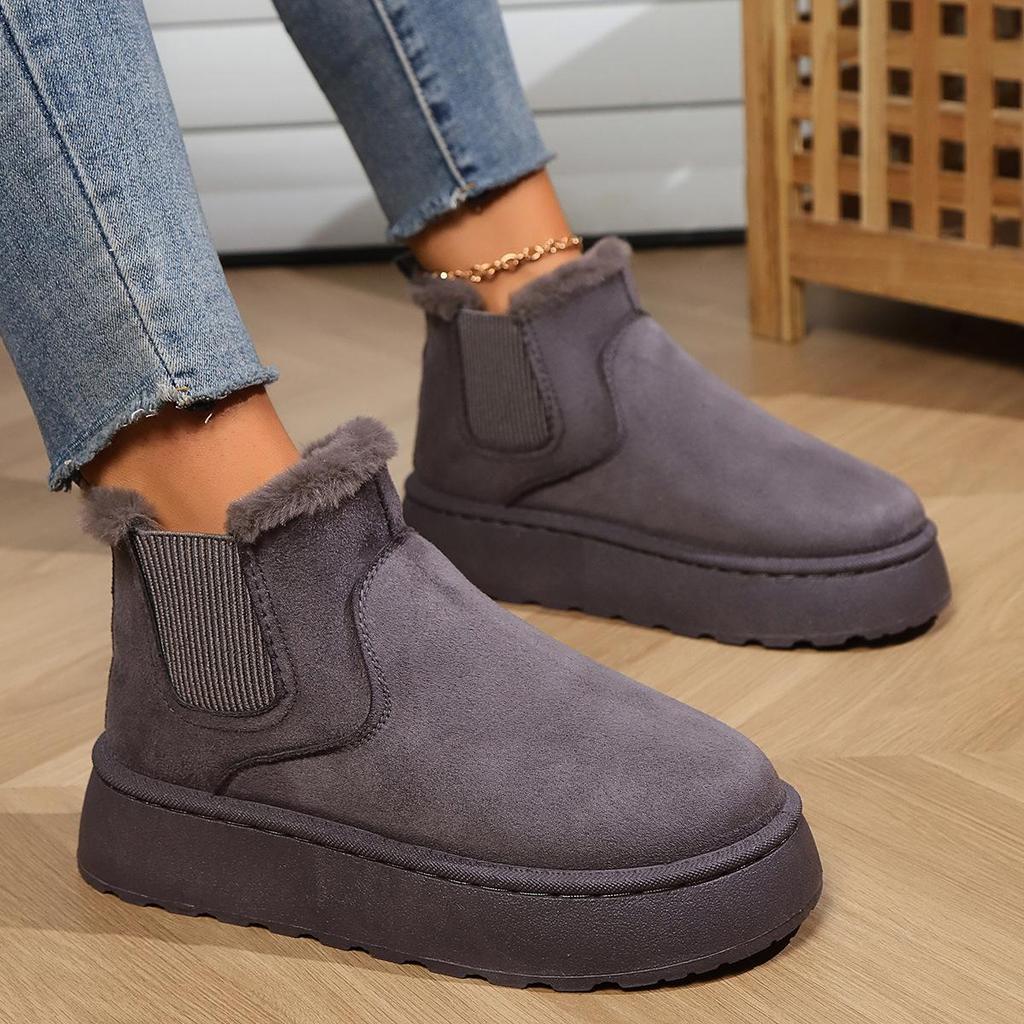 Bottes moelleuses de couleur unie pour femmes 36-44, bottes d'hiver à semelle épaisse et semelle souple avec doublure en peluche, bottes de neige chaudes antidérapantes
