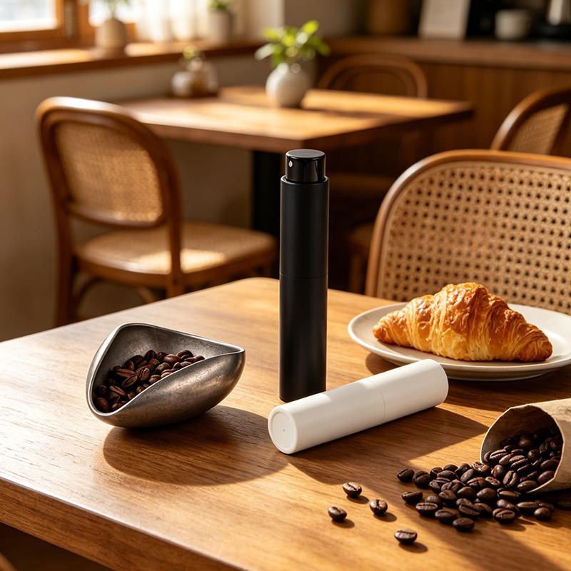Tragbare Kaffee-Sprühflasche, Glaskörper mit Druckmechanismus, antistatisch und staubdicht, Kaffeebohnen-Mahlzubehör.