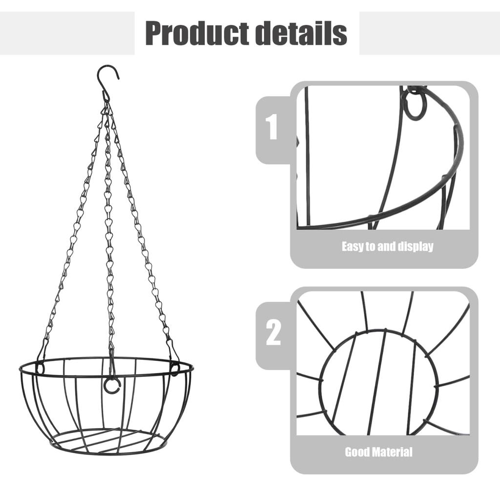YARNOW Metall-Hängeampelkorb mit Kette, 24 x 16 x 11 cm, Ideal für Balkone und Innenräume, als Hängepflanzenständer und Gartendekoration