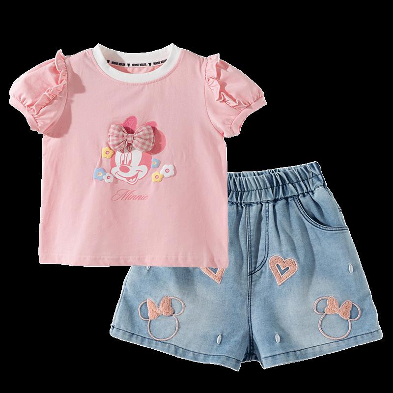 Disney Minnie Mouse Girls' Summer Ice-feel T-shirt & Denim Shorts Set