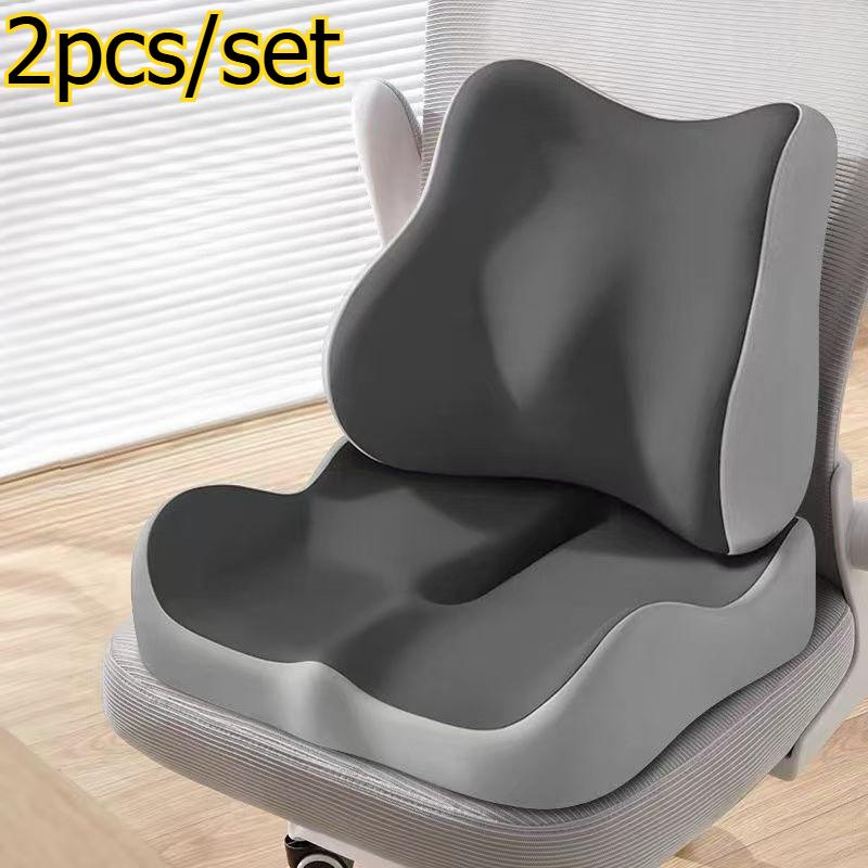 

2pcs/set Office Chair Lumbar Support & Seat Cushion Set Multi-Purpose Car Memory Foam Cushion Lumbar Pillow for Office & Vehicle сірий
