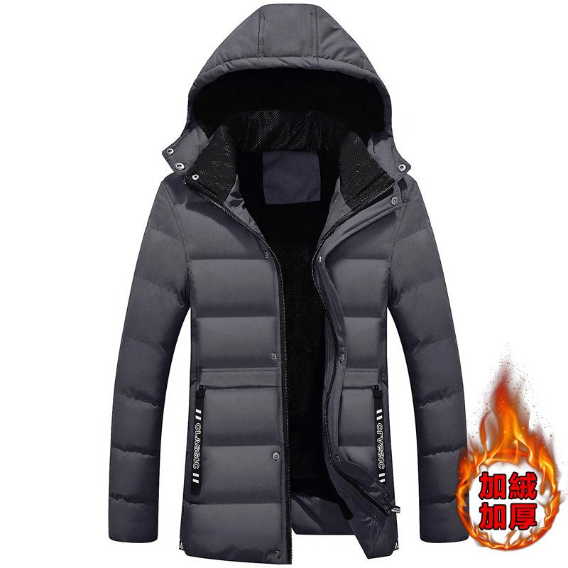 

Мужская зимняя новая бархатная утолщенная средней длины пуховая хлопковая куртка, корейская версия, повседневная, с капюшоном, модная мужская стеганая куртка 5XL
