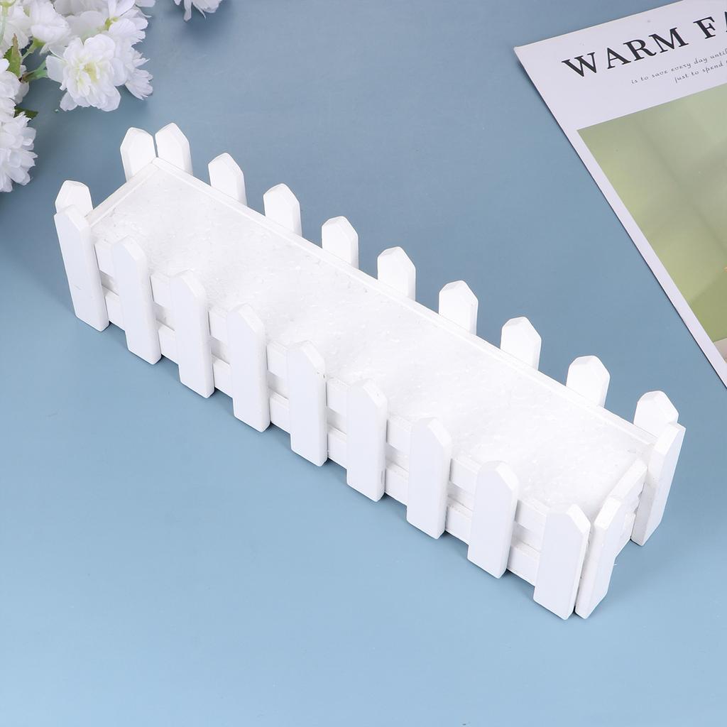 2 Pcs Artificial Plastic Flower Pot Moss and Vase Set Portable Simulative Flower Pot with Wooden Fence (White)