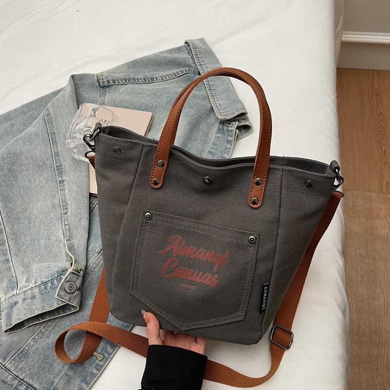 Fashion Canvas Shoulder Bag Women Winter Large Capacity Crossbody Bag for Work Commute Comfortable Versatile Texture Bucket Bag