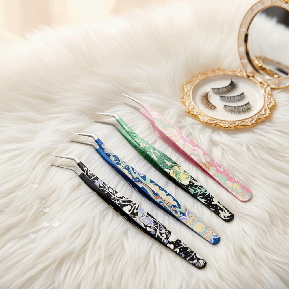 Hochpräzisions-Wimpernpinzette Metall Wimpernverlängerungs-Pinzette Miniatur-Szenen-Aufkleber
