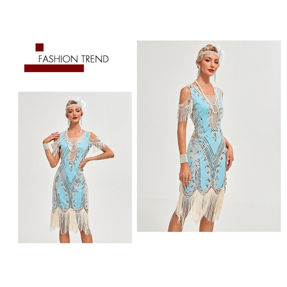 1920S Retro Dance Party Embroidered Tassel Dress Cocktail Party Plus Size Sequins Mesh Dress