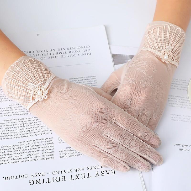 Spring and Summer Women's Sun Protection Gloves Lace Flowers Lightweight Driving Breathable Outdoor Sunshade Cycling Touch Screen Gloves