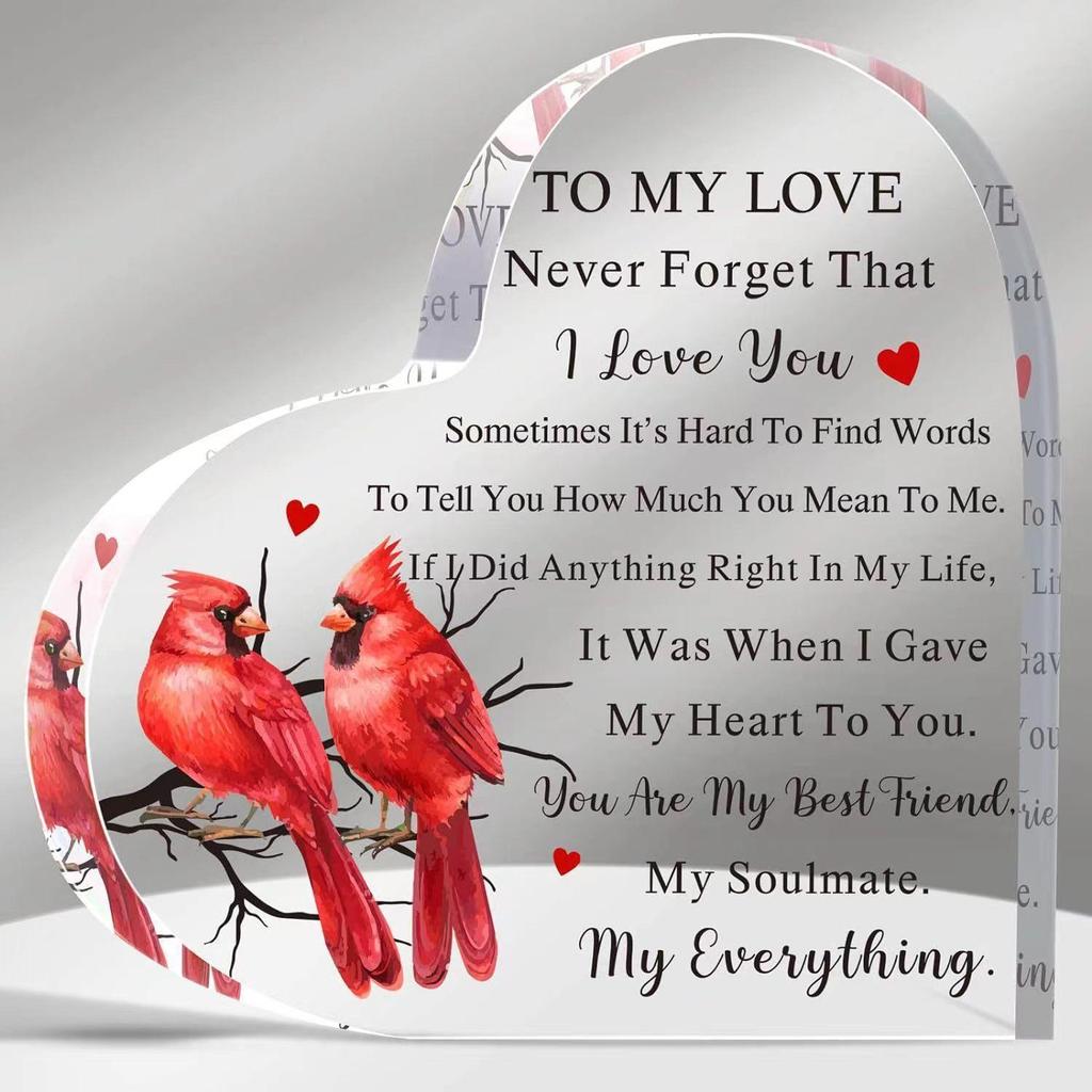Heart Shape Acrylic Plaque Valentine's Day Gift Love Quote Keepsake for Wife Husband Couples Romantic Home Ornament