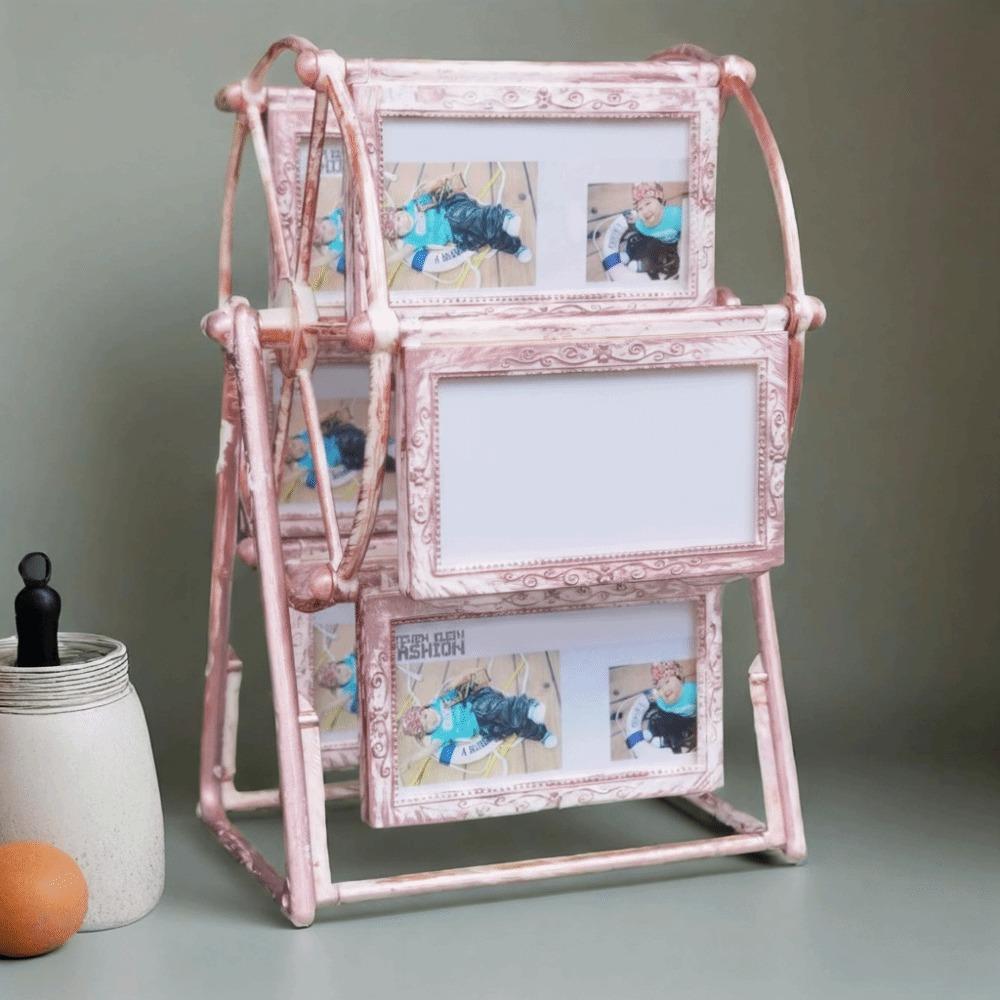 Vintage Rotatable Photo Frame 360° Spin Windmill Photo Frame Decorative Frame Table Display Pink Floral