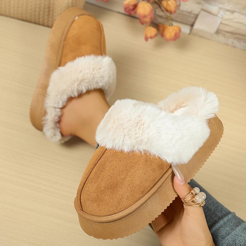 Fashion Fashion Women Platform Fluffy Slippers Winter Comfort Warm Plush Cotton Shoes Woman Thick Sole Anti Slip Indoor House Slippers