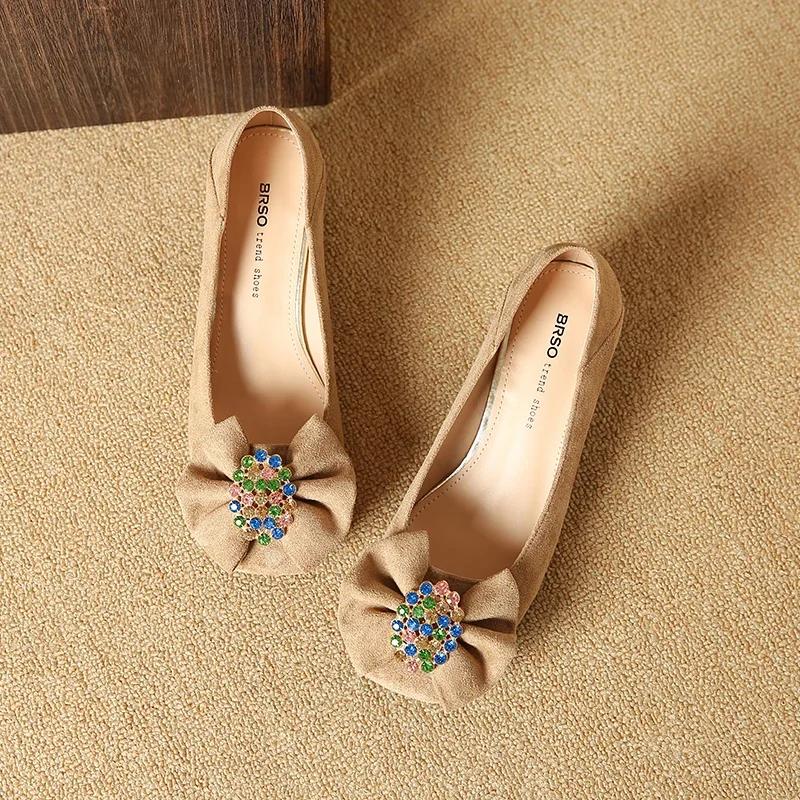 Fashion 2025Pumps Spring and Autumn New style fashion square heel single shoes Sweet bow Bright Diamond party women's shoes