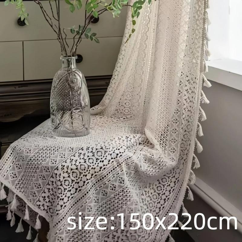 French Tulle Lace Curtains Geometry Striped Knitted Lace Light Filtering For Kitchen Bedroom Living Room