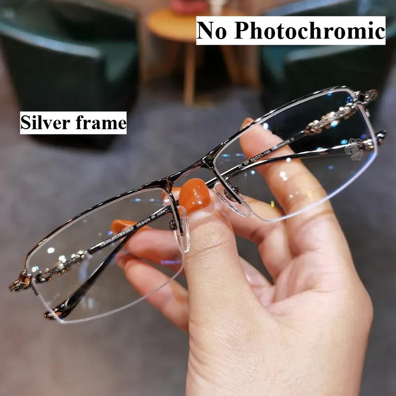 

Photochromic / Anti Blue Light Myopia Glasses Versatile Men S Business Glasses Half Frame Myopia Glasses 0 To -6.0 -1.0
