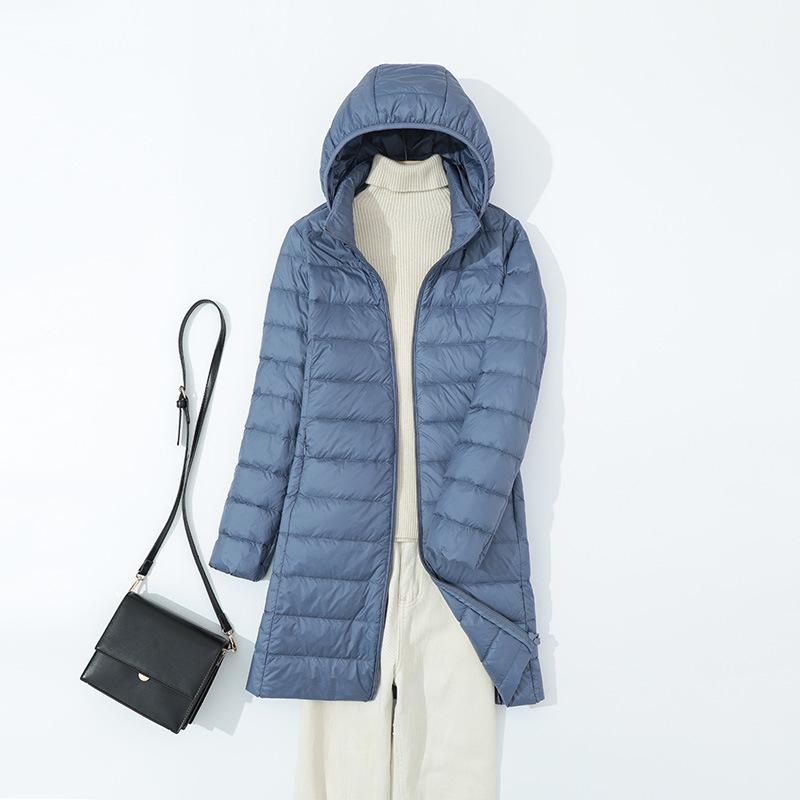 Removable hat down jacket women's medium and long light and loose winter clothing new thin warm large size jacket