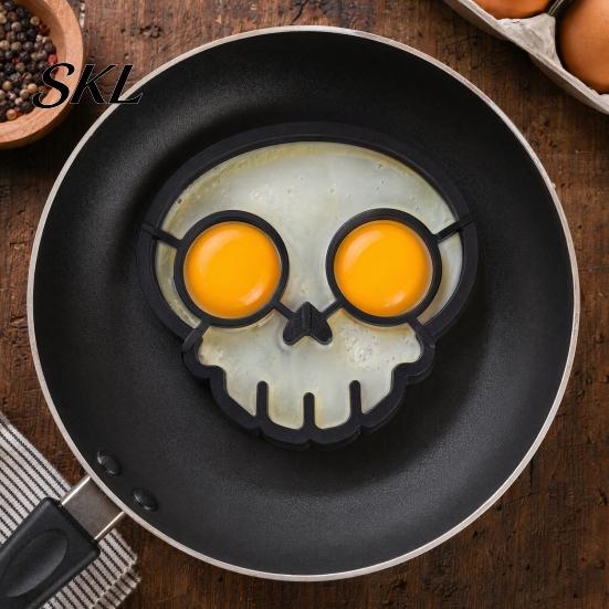 Silicone Egg Mold Fried Mold, Halloween Theme Skull Shape, Non-Stick High Temp Resistant Ring, Breakfast Cooking Tool Kitchen Gadget Temperature