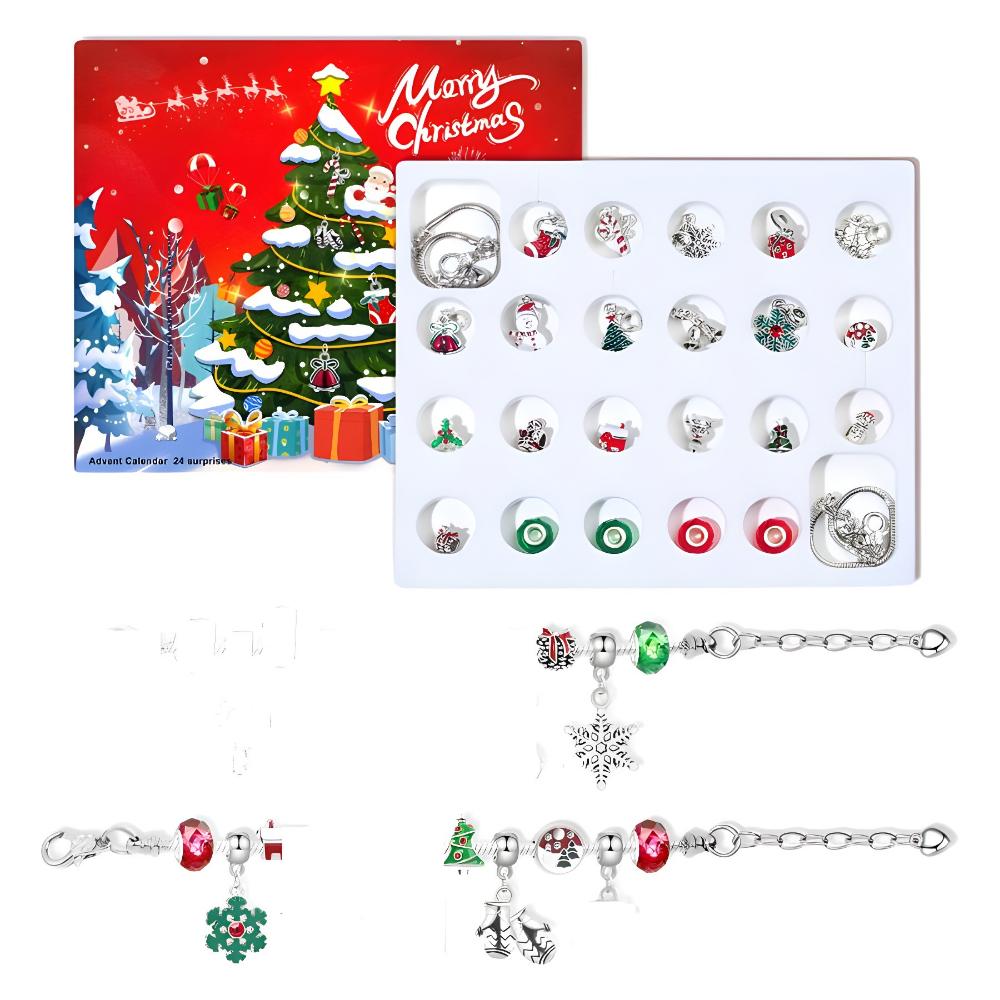 2025 Weihnachts-Adventskalender Geschenkbox Kreativer DIY Schneemann Weihnachtsmann Armband Countdown-Kalenderbox für Mädchen Neujahrsgeschenk