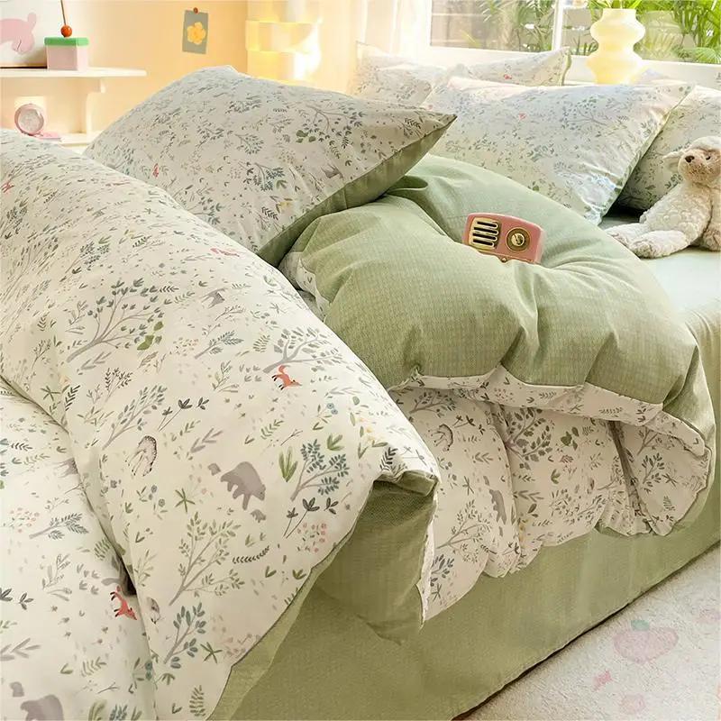 

Rural Floral 100% Cotton Comfort Set Skin-Friendly Non Fading Fitted Sheet Quilt Cover 200X230Cm Bedclothes for All Seasons 1.8m-200x230cm 4pcs