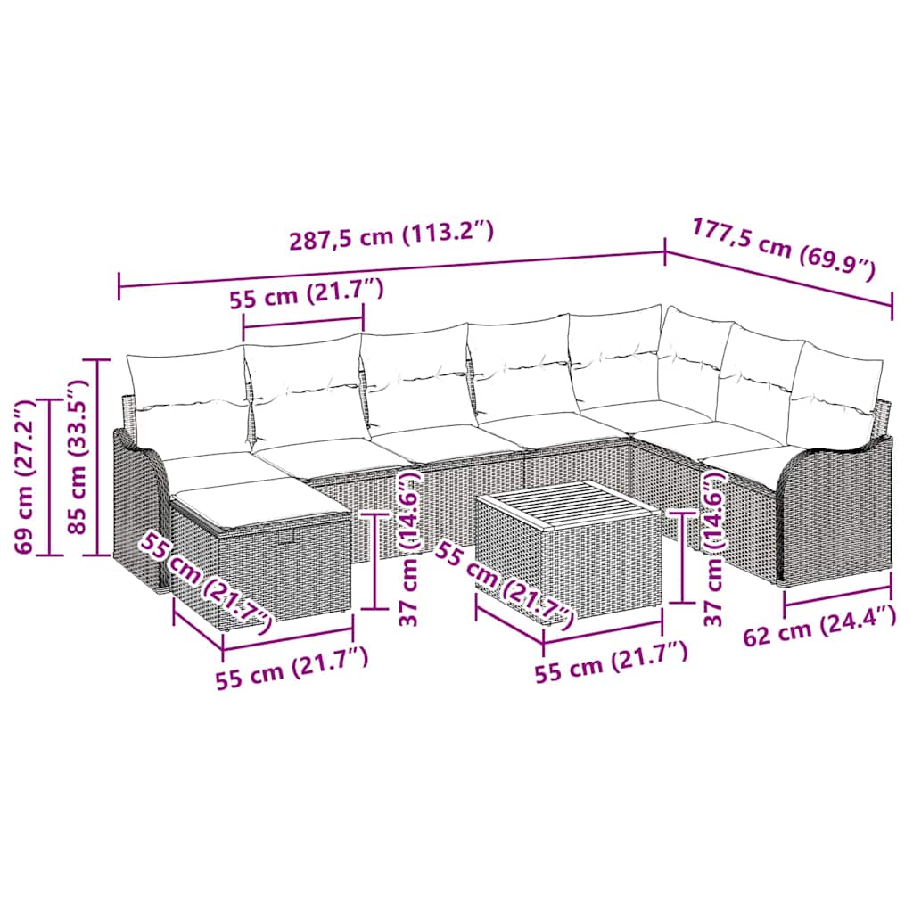 9 Piece Garden Sofa Set with Cushions Black Poly Rattan