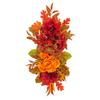 Artificial Fall Wreath 58cm Harvest Hanging Autumn Teardrop Swag Fall Wreath with Maple Leaves Flower Berries and Bows