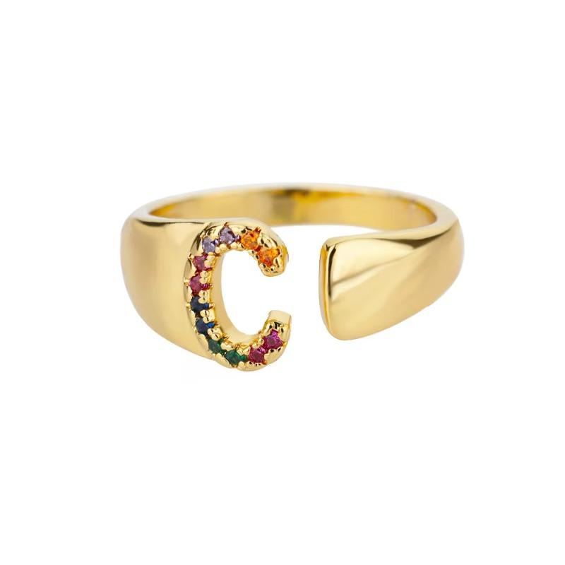 Zircon jewelry Copper inlaid colored zirconium personalized fashion English letter open ring Adjustable ring
