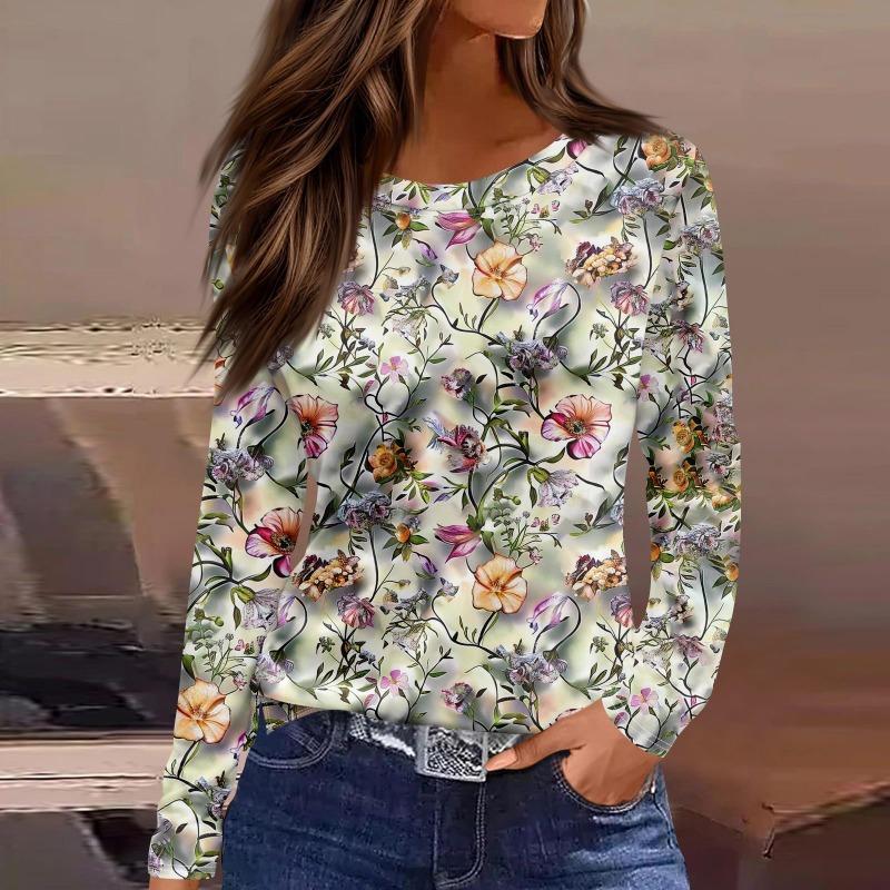 

Женская модная повседневная футболка с круглым вырезом, длинным рукавом, свободного кроя и принтом 3XL