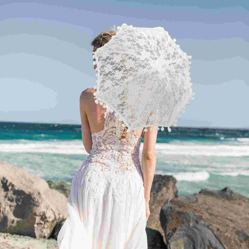 Koronkowy Parasol Panny Młodej Dziewczynki Weselny Parasol Vintage Żelazne Parasole na Przyjęcie Herbaciane Dekoracyjne
