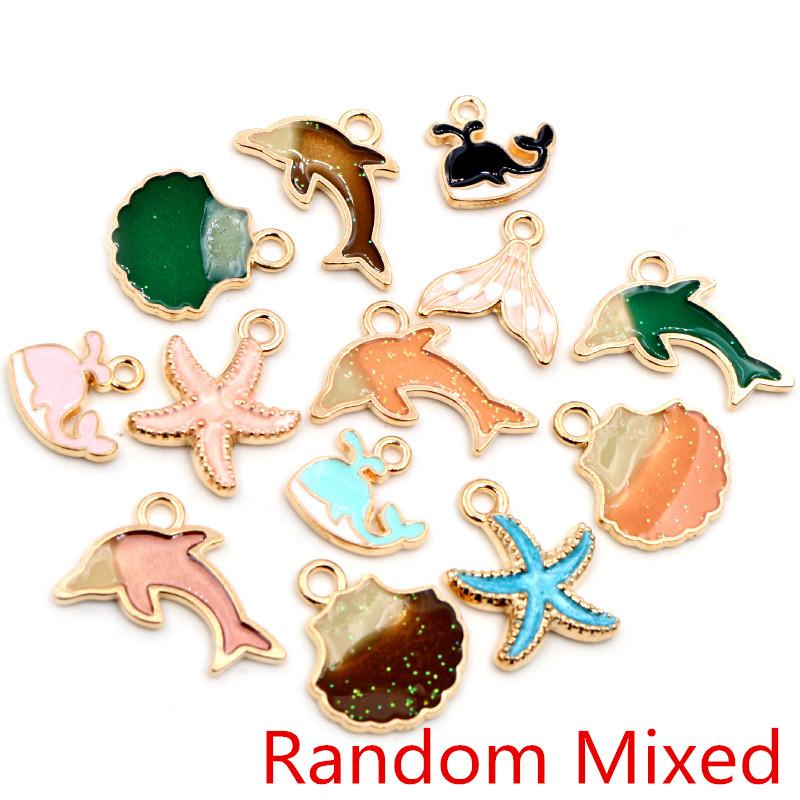 10pcs Enamel Animal Dolphin Shell Starfish Charms Pendant Cute for Earrings Necklace Bracelet Jewelry Findings Accessories
