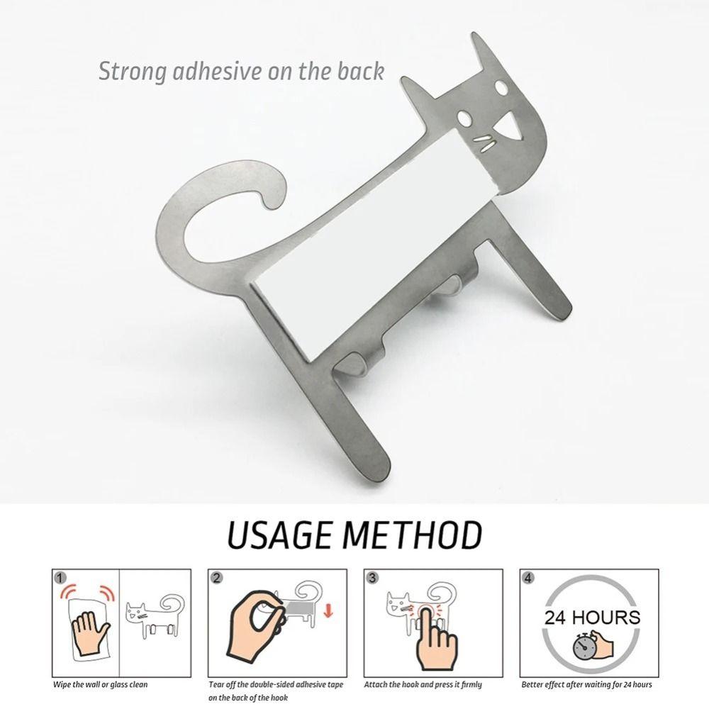 Self-Adhesive Metal Cat Shaped Hook Cartoon Storage Hook Cute Keys Towel Hanger  for Home