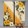 Set Of 2 Flat Printing Curtains Golden Floral Elegance Digital Printed Polyester Drapes Birthday Party Indoor Celebrations Curtain