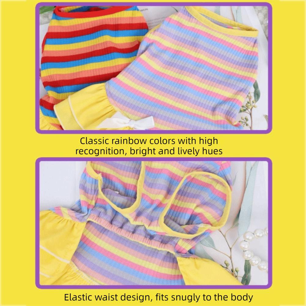 Ruffle Striped Dog Rainbow Striped Skirt Comfortable Dog Cooling Vest Dog Summer Vest Casual Wear