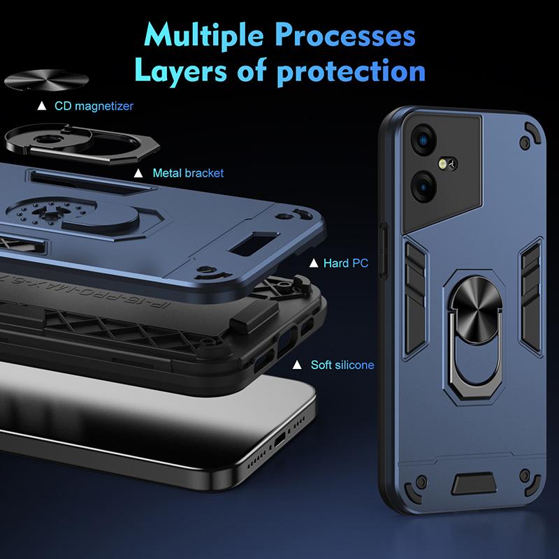 Armor Magnetic Ring Kickstand Phone Case For Tecno Pova NEO Pova NEO 2 For Tecno Pova NEO 3 Shockproof Back Cover