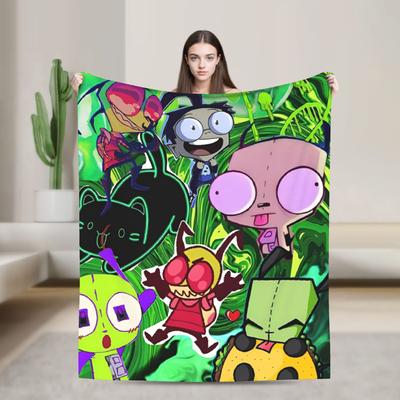 Couverture Kawaii Cartoon Invaders Zims Flanelle Vintage Respirante Couvertures Jetées pour Couvre-lit Été,