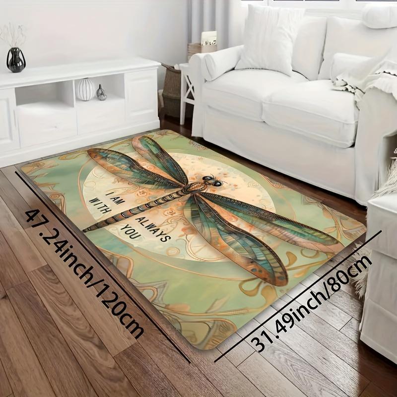 1pc 2D Flat Dragonfly Art I Am Always With You Quote Flannel Door Mat Non Slip Nature Rug For Entryway Floor