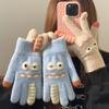 Funny Monster Finger Touch Screen Plush Knitted Gloves Cute Winter Knitted Gloves Warm Thickened Velvet Split Finger Gloves