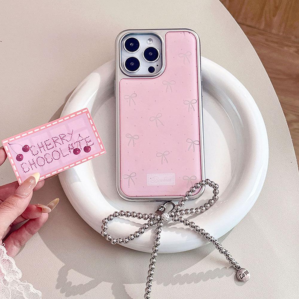 Applicable To Apple 16PM Girls Pink Girls Bow Pendant Mobile Phone Case IPhone 15 Pro Glue Drop Protection Case
