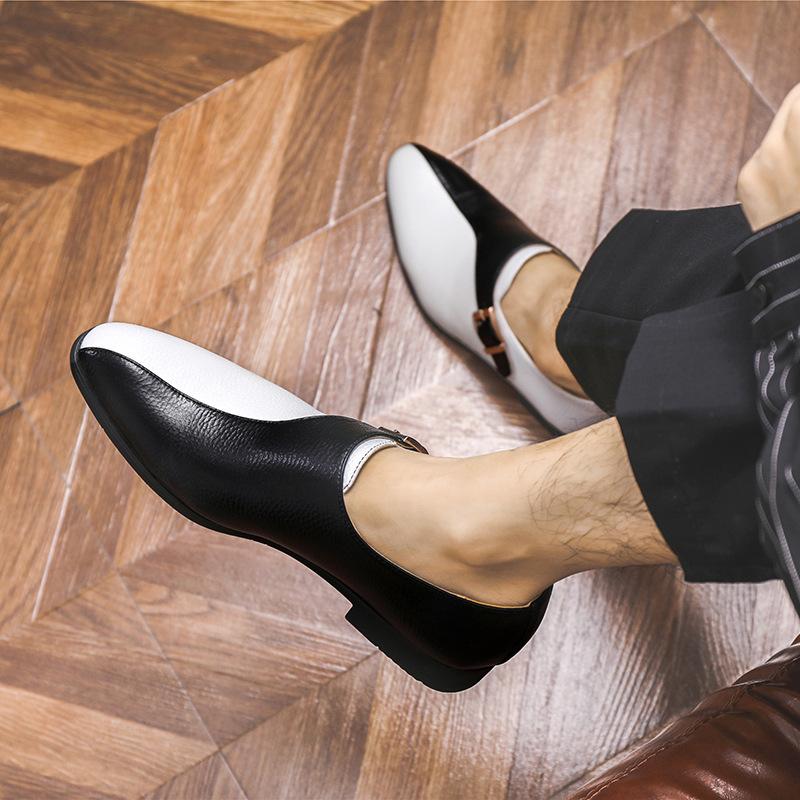 British pointed leather shoes summer breathable black and white personality casual youth heightening shoes hairstylist