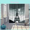 Eiffel Tower City Nightscape Shower Curtain With Large Floral Pattern For Modern Bathroom Use