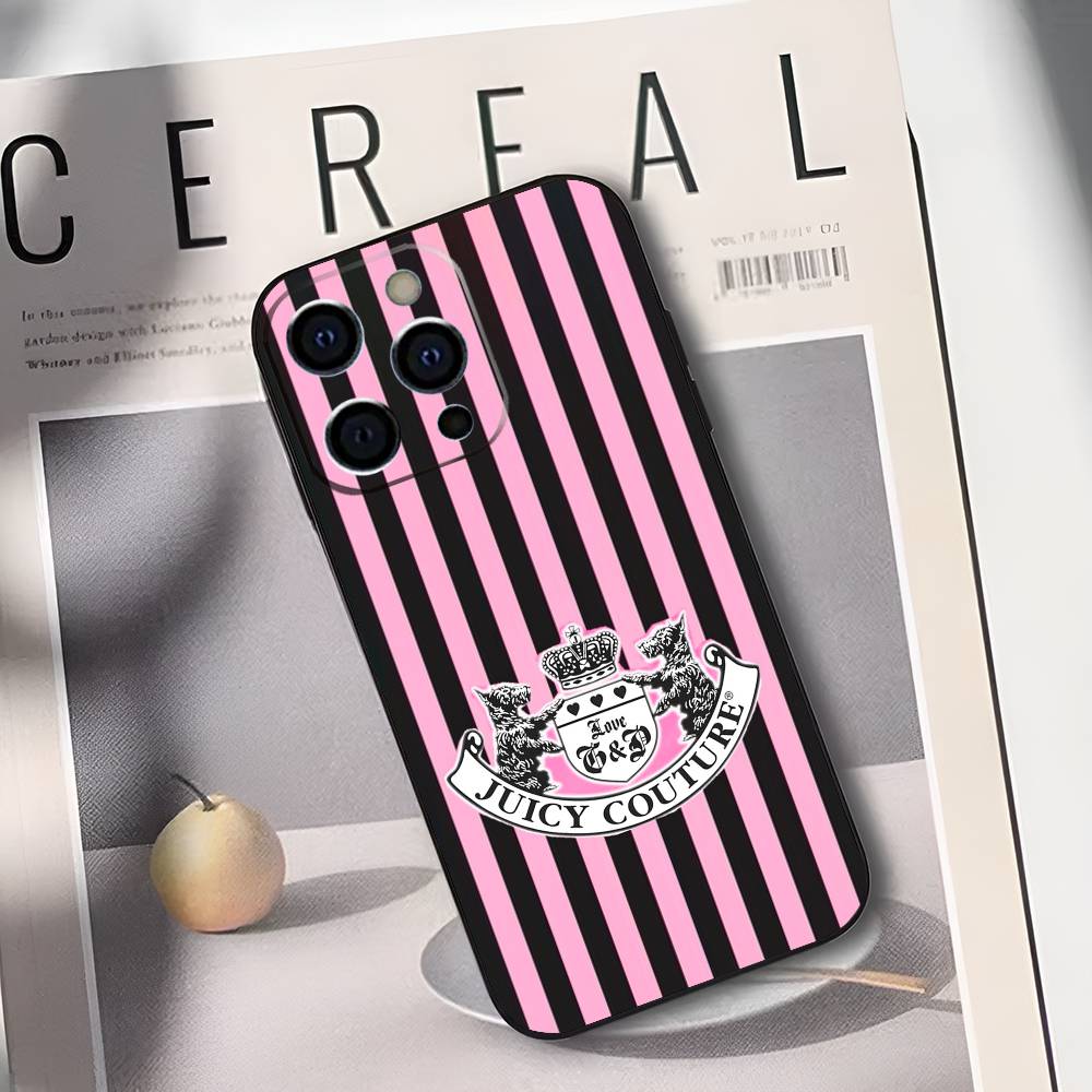 Pink J-Juicy C-Couture Phone Case For iPhone 17,16,15,14,13,12,11 Plus,Pro Max,XS,Soft Black Cover
