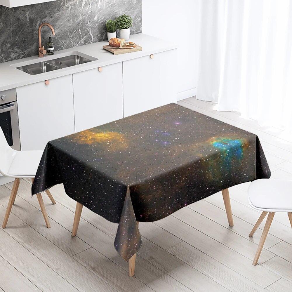 Starry Universe Tablecloth Camping Party  Anti-Stain Waterproof Rectangular Kitchen Dining Table Home Decor