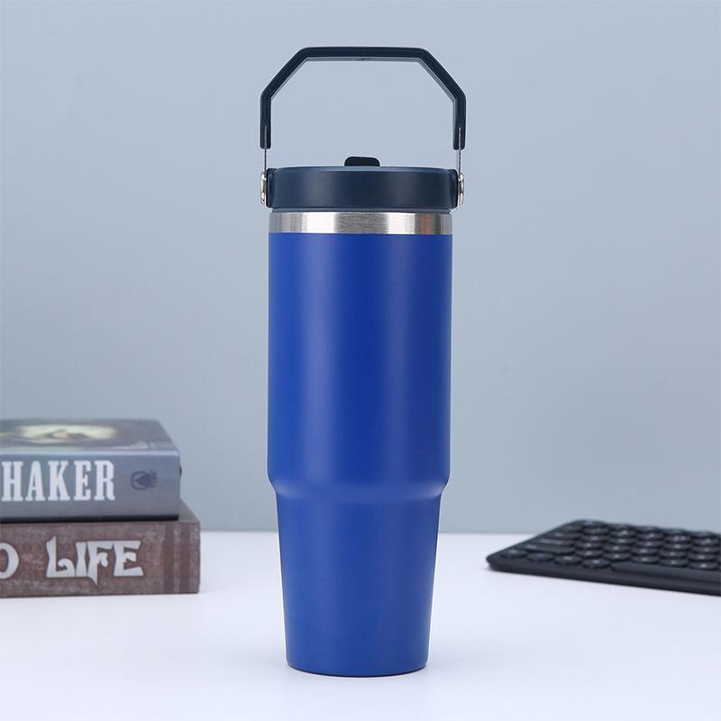 Tazza da Auto Portatile da 30 oz ad Alta Capacità, Tazza Termica in Acciaio Inossidabile con Cannuccia e Manico, Borraccia da Viaggio Sportiva, Termos