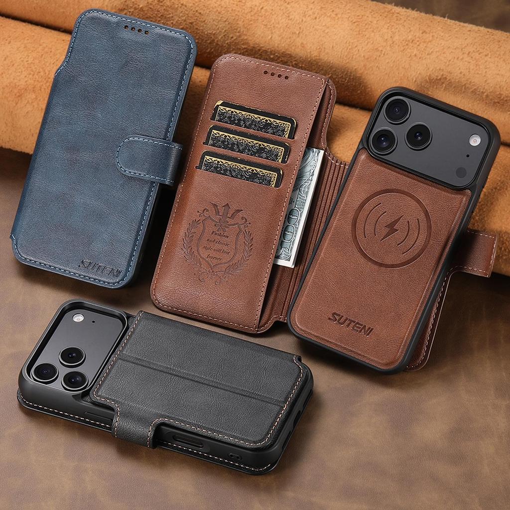 iPhone 17 Pro Max Flip Case with Card Slot, Magnetic Snap, Wireless Charging, Stand Function, and Leather Finish