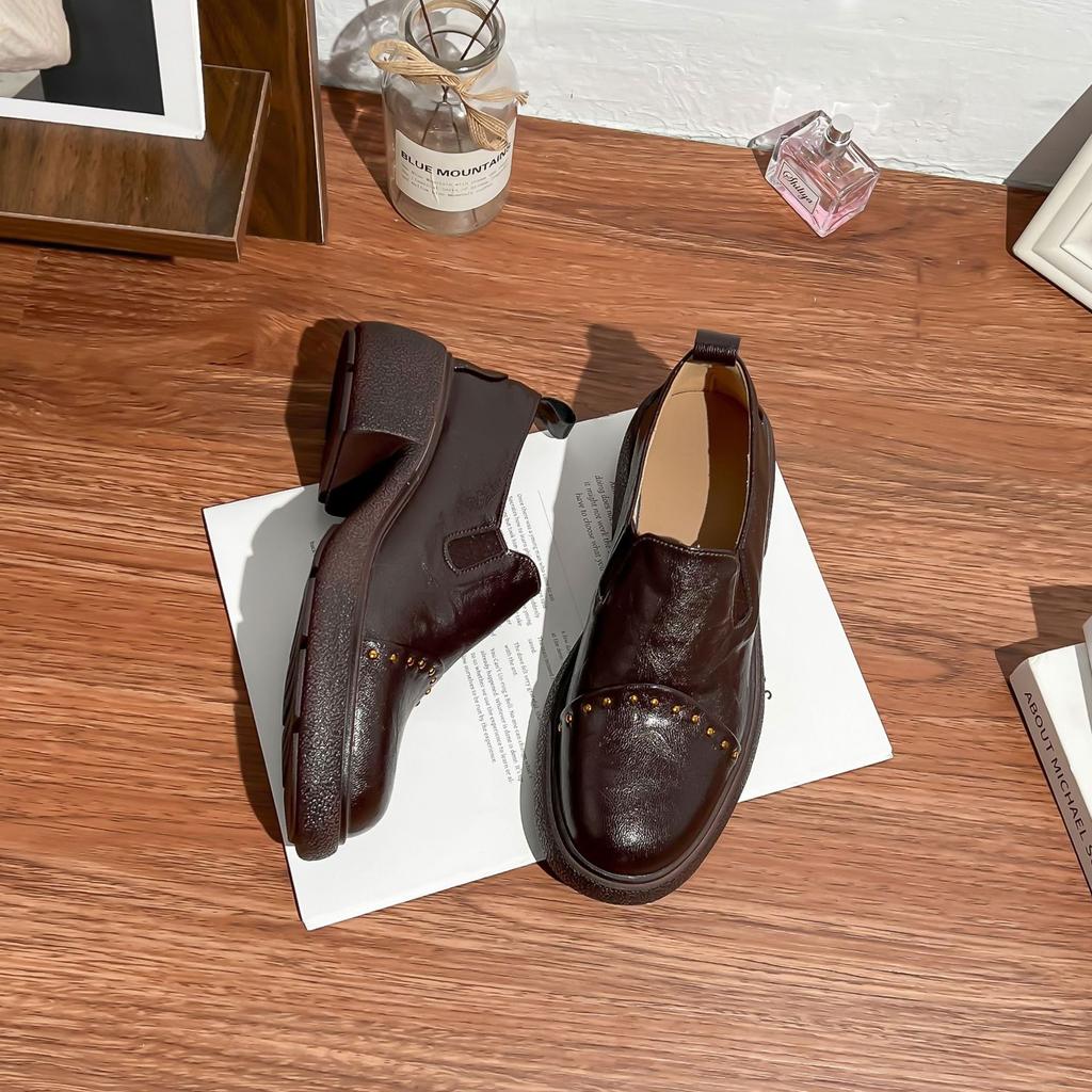 Platform loafers women's 2025 spring and summer new retro shallow mouth small leather shoes women wear small height-increasing women's shoes