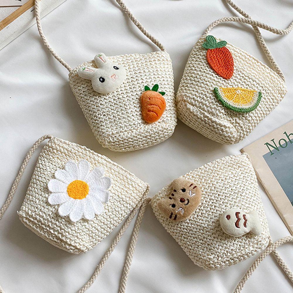 Small Lovely Fruit Cute Cartoon Children's Straw Bag Bohemian Wallet Woven Korean Style Handbag