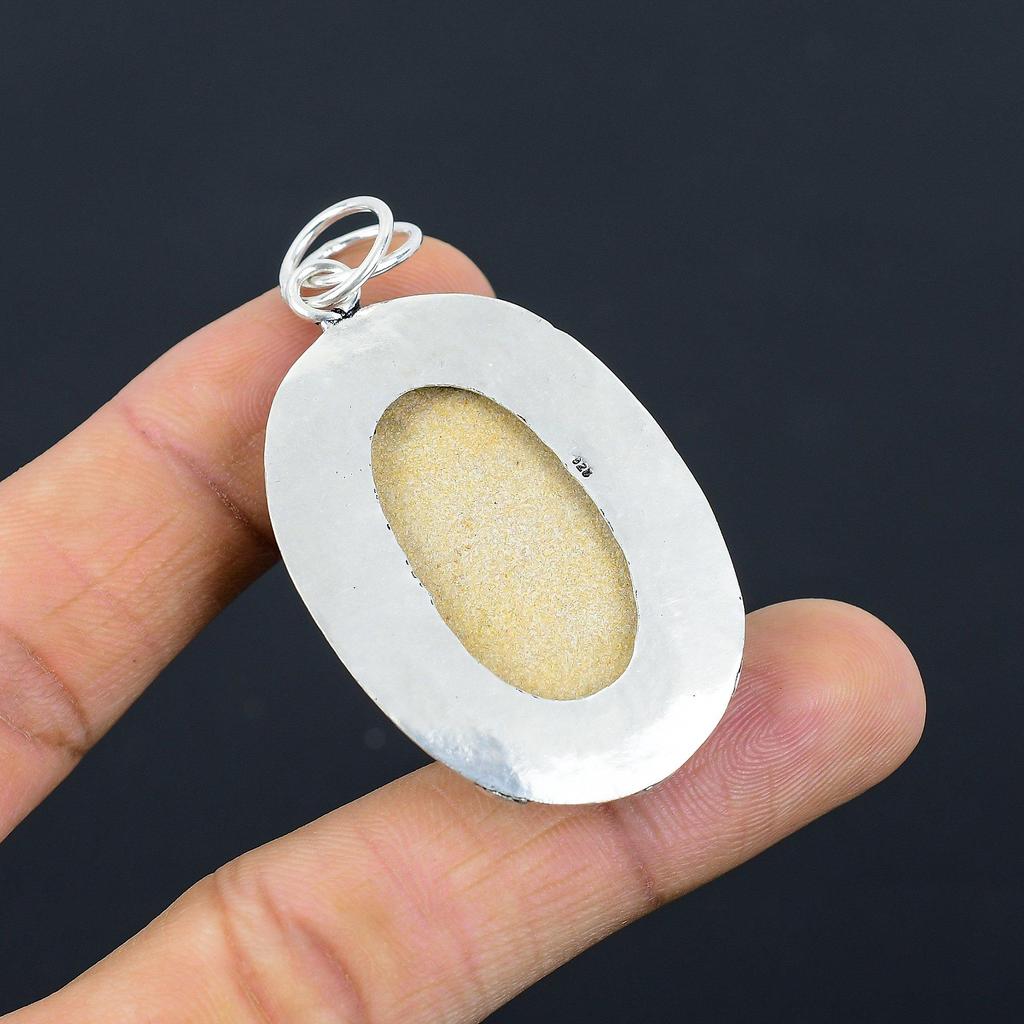 925 Sterling Silver Psilomelane Dendrite Stone Engagement Mother Pendant Jewelry