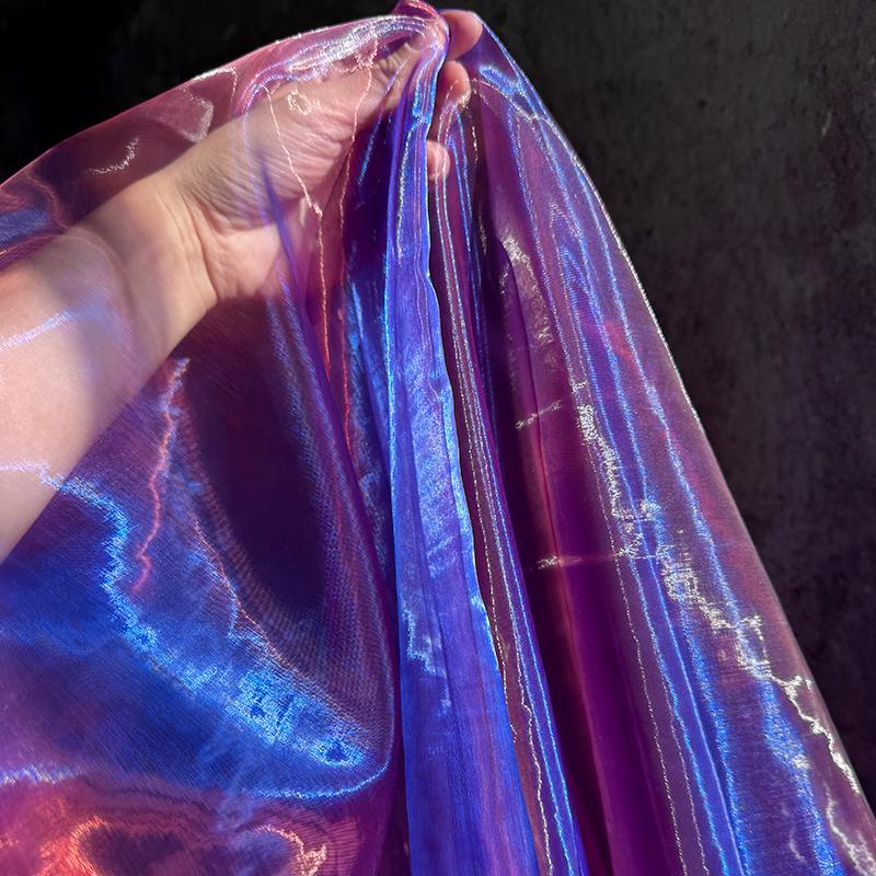 

Water-glow Iridescent Organza Laser Fabric Gradient Color Net Fabric for DIY Wedding Photography Background Clothing Materials 100cmx140cm