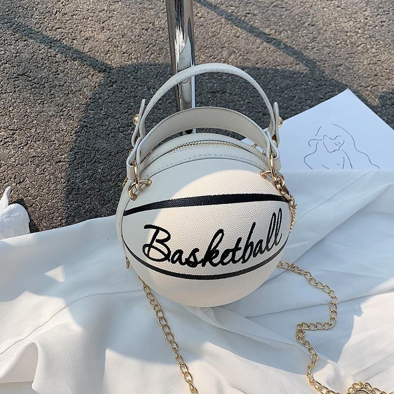 Basketball Handbag Small Round Bag Basketball Bag Letter Printing Shoulder Bag