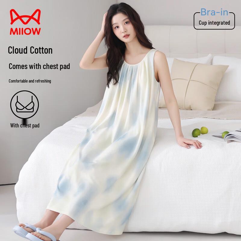 MiiOW Women s Padded Cloud Cotton Camisole Sleep Dress L