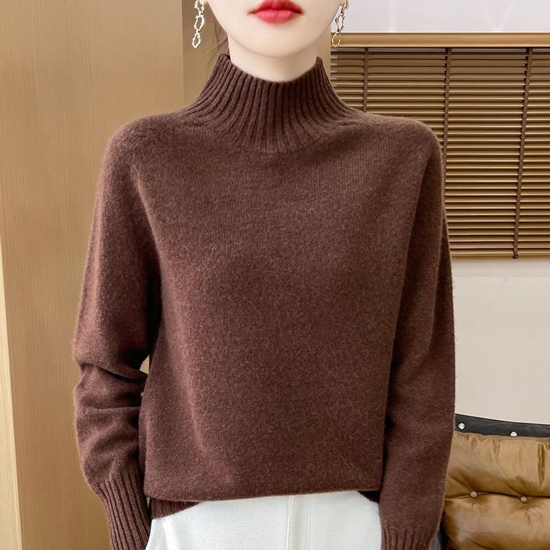 Pulover Gros de Toamnă și Iarnă cu Gât Semi-înalt din Lână pentru Femei, Simplu, Versatil, de Bază