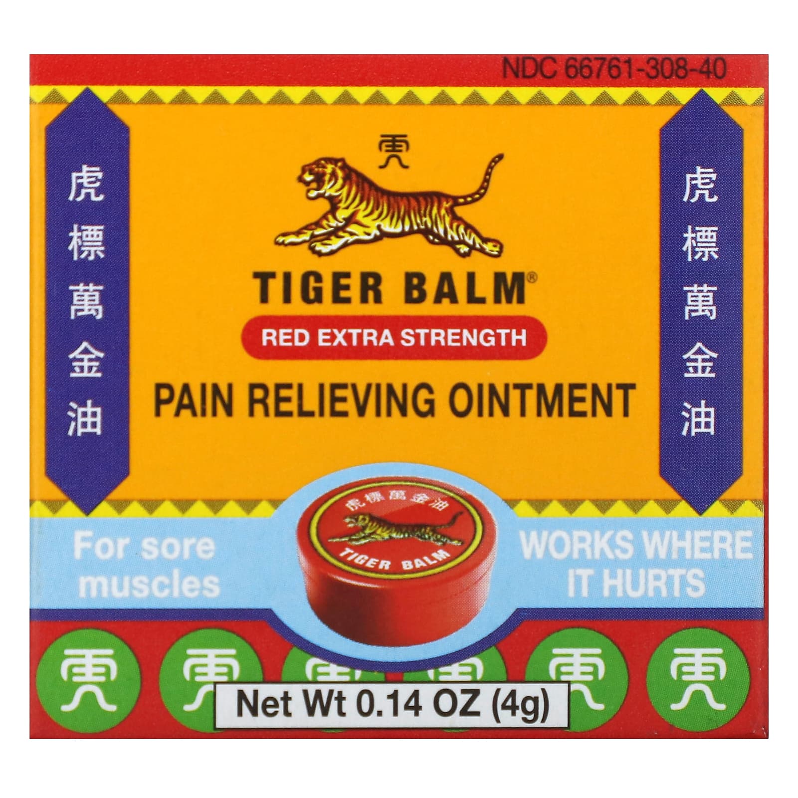 

Tiger Balm, мазь от боли, красная, повышенной крепости, 0,14 унции (4 г)