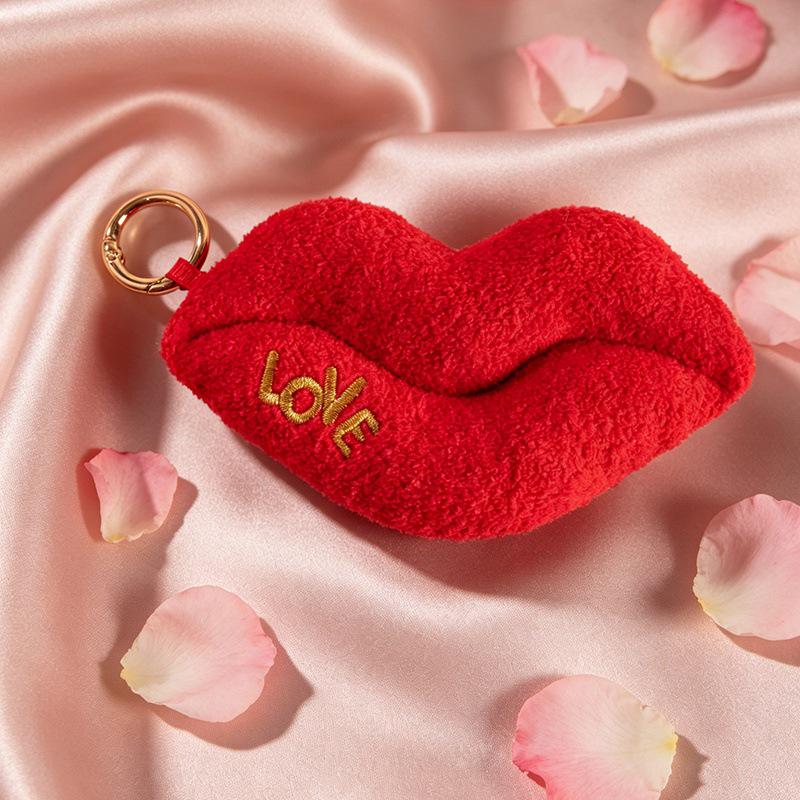 Red Lips Plush Doll Keychain - Cute Cartoon Bag Charm Gift